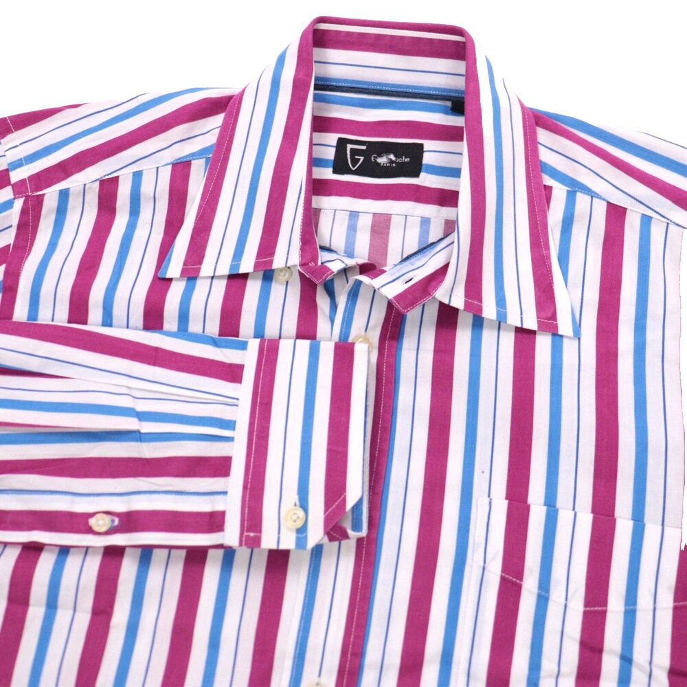 Guy Laroche Mens Shirt Medium Long Sleeve Cotton‎ Candy Colorful Stripes Vintage